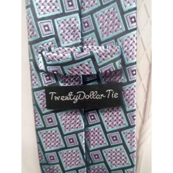 Twenty Dollar Tie Men's 100% Silk Handmade Geometric Print Metallic Sheen EUC - Picture 1 of 13